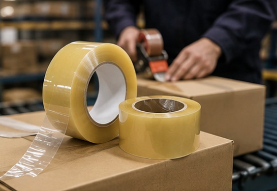 Cinta de embalaje Wespacking sobre caja de cartón