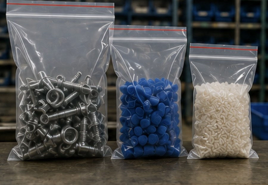 Bolsas con cierre hermético clasificando piezas