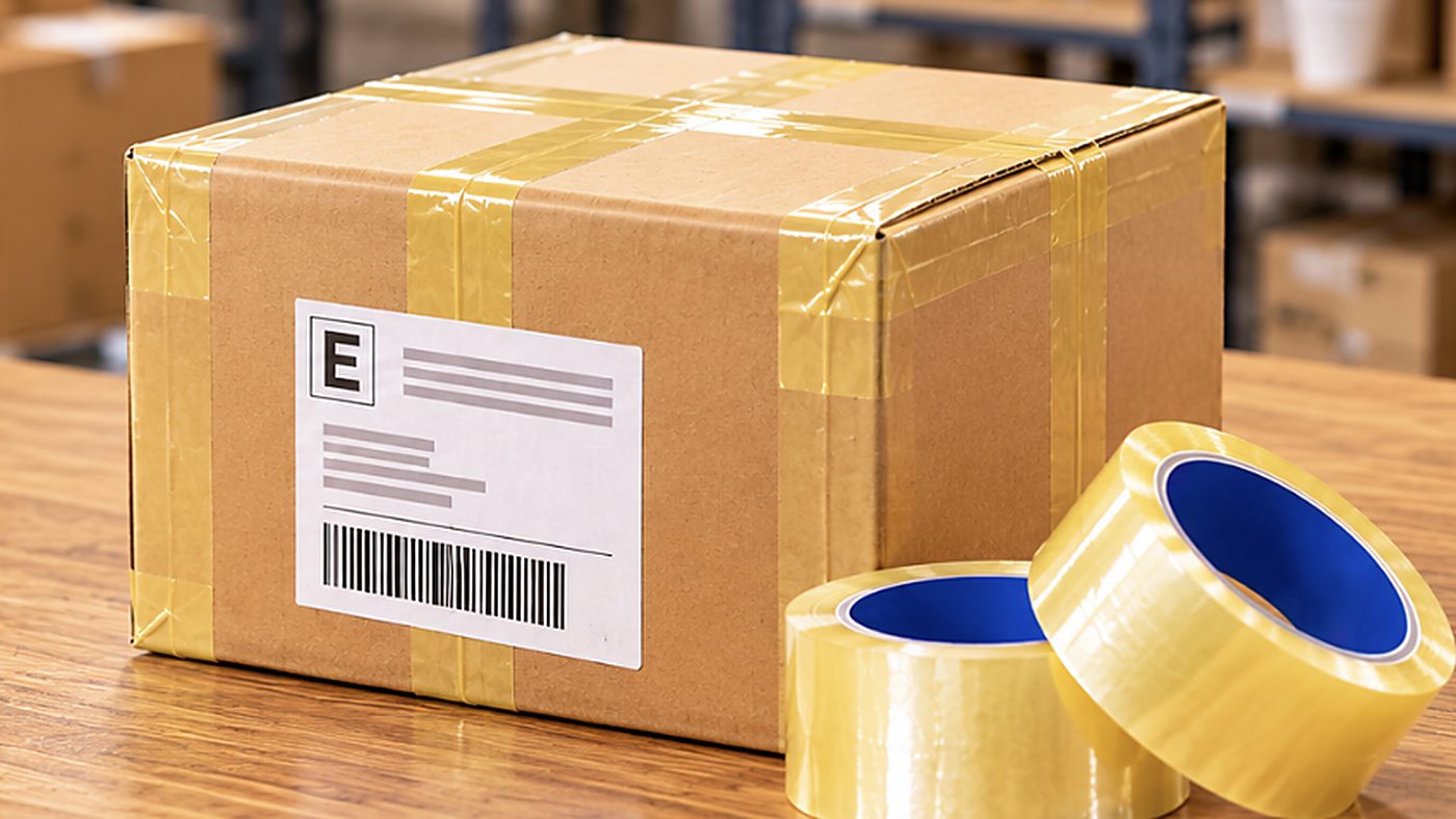 Caja sellada con cinta de embalaje transparente Herun lista para despacho
